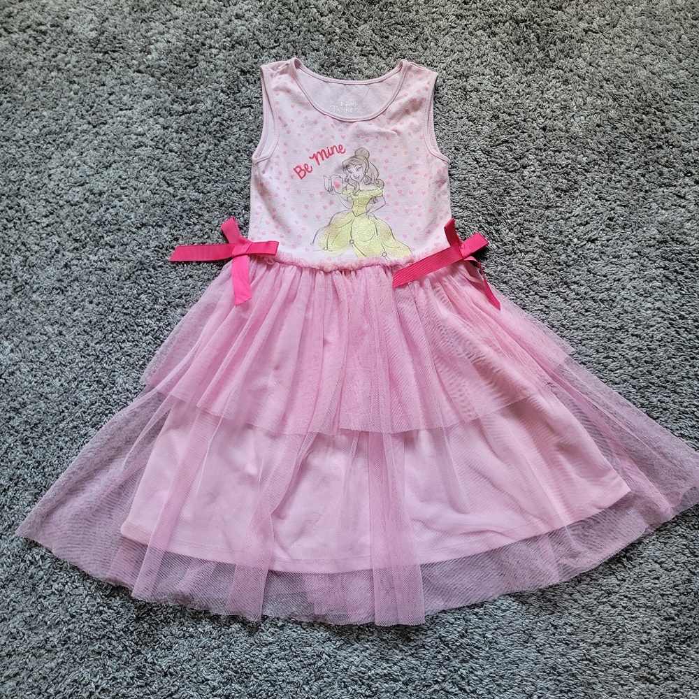 Disney Pink Princess Belle Tulle Dress Costume with Ribbon Accents Size 6/6X